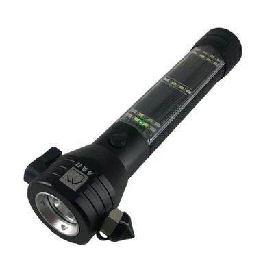 Aluminum Alloy Ultra-Strong Light - A Black Multi-Functional Solar Flashlight That Can Be Used For Emergency Escape In Cars.
