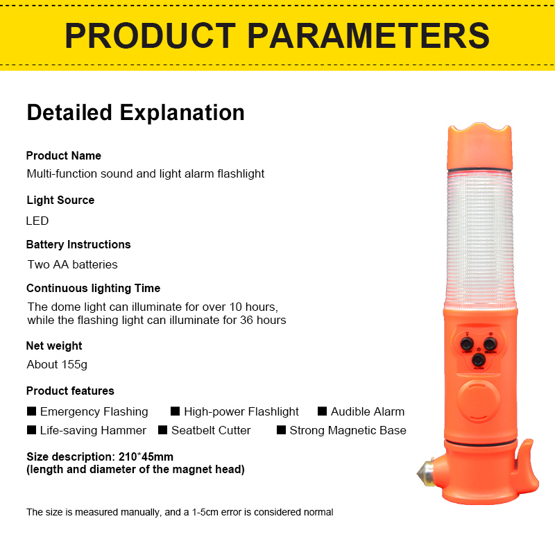 Orange 6-In-1 Multi-Functional Sound And Light Alarm Flashlight